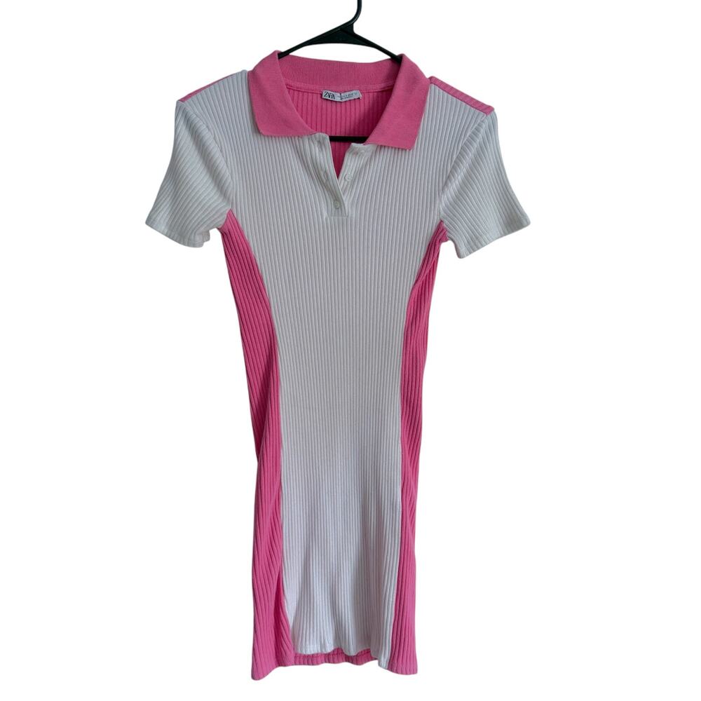 Zara Dress Womens Small Ribbed Colorblock Bodycon Academia Collegate Coquette